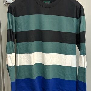 J. Crew Men's Long Sleeve Striped Tee - Black, Green, White, Blue